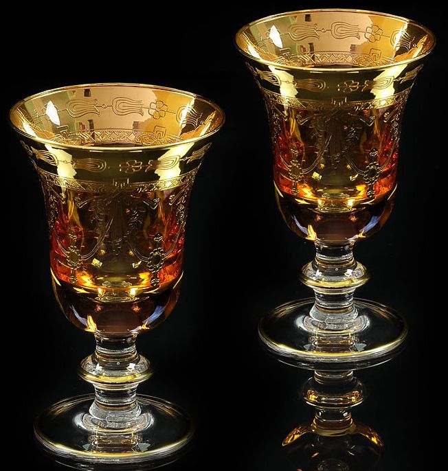 Набор из 2-х бокалов для вина, воды DINASTIA AMBRA (янтарный)о 24К Набор 2 бокала