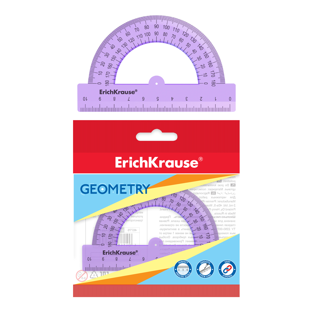 

Транспортир пластиковый ErichKrause Standard, 180°/10см, сиреневый, в флоупаке, Фиолетовый