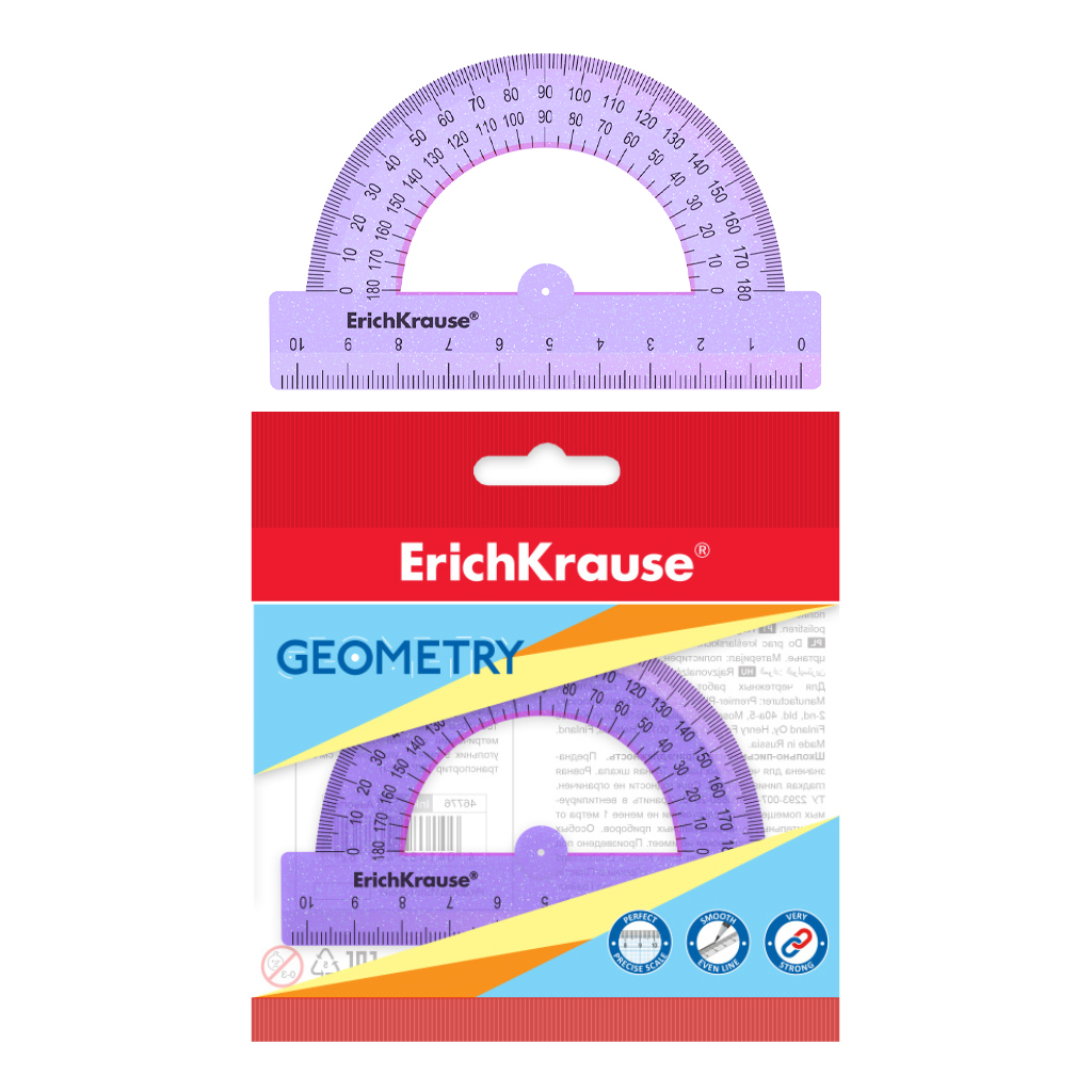 

Транспортир пластиковый ErichKrause Standard Glitter, 180°/10см, сиреневый с блестками
