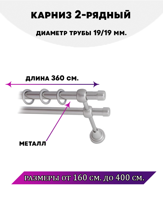 

Карниз металлический двухрядный Заглушка, цвет Сатин, 3,6 м., Серый, Заглушка