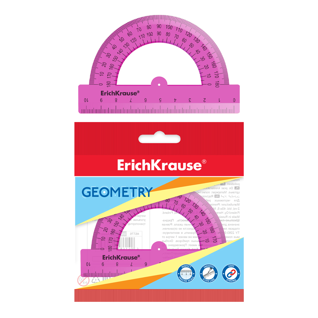 

Транспортир пластиковый ErichKrause Neon, 180°/10см, розовый, в флоупаке