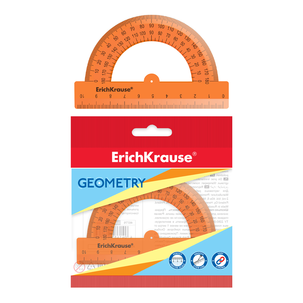 

Транспортир пластиковый ErichKrause Neon, 180°/10см, оранжевый, в флоупаке