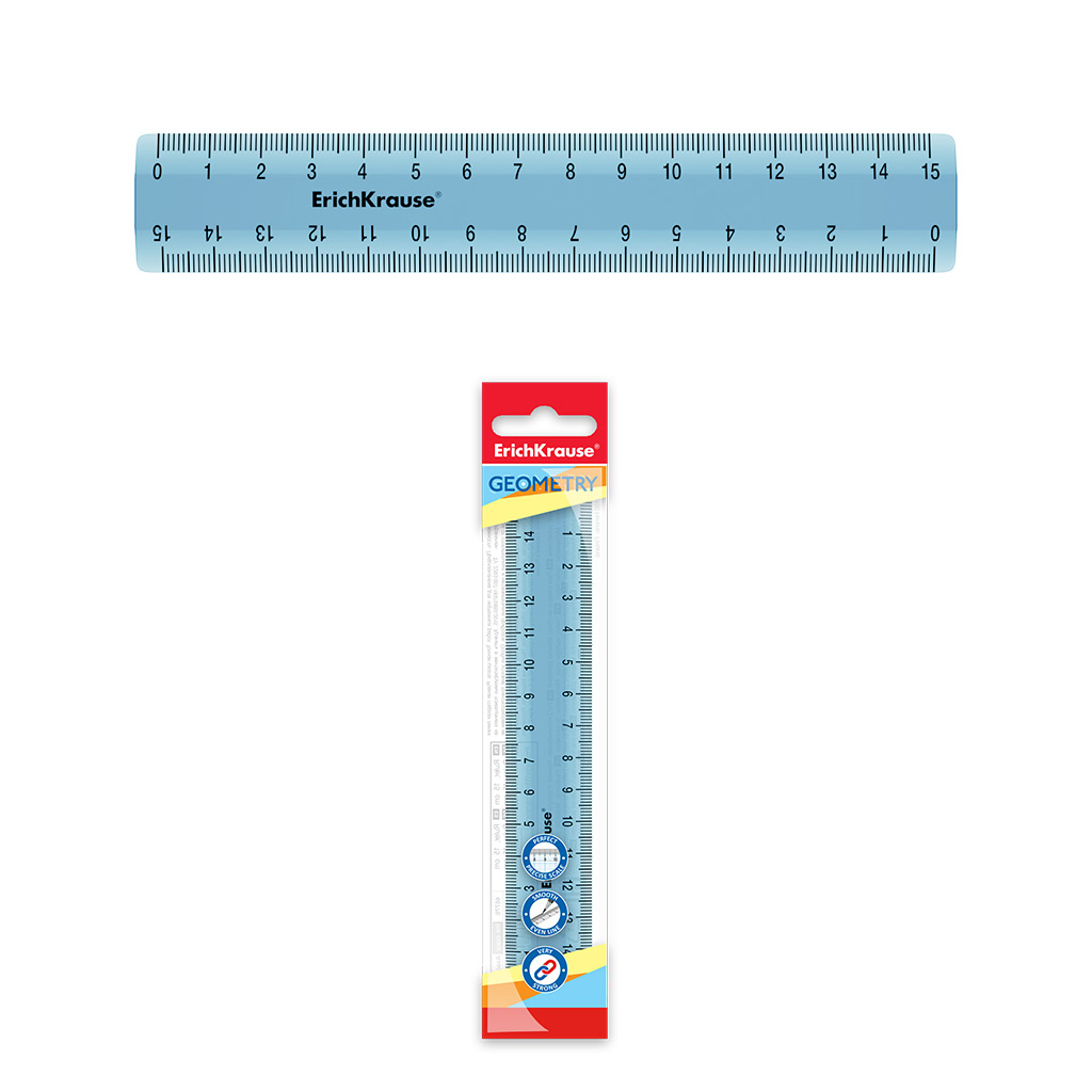 

Линейка пластиковая ErichKrause Standard, 15см, голубой, в флоупаке