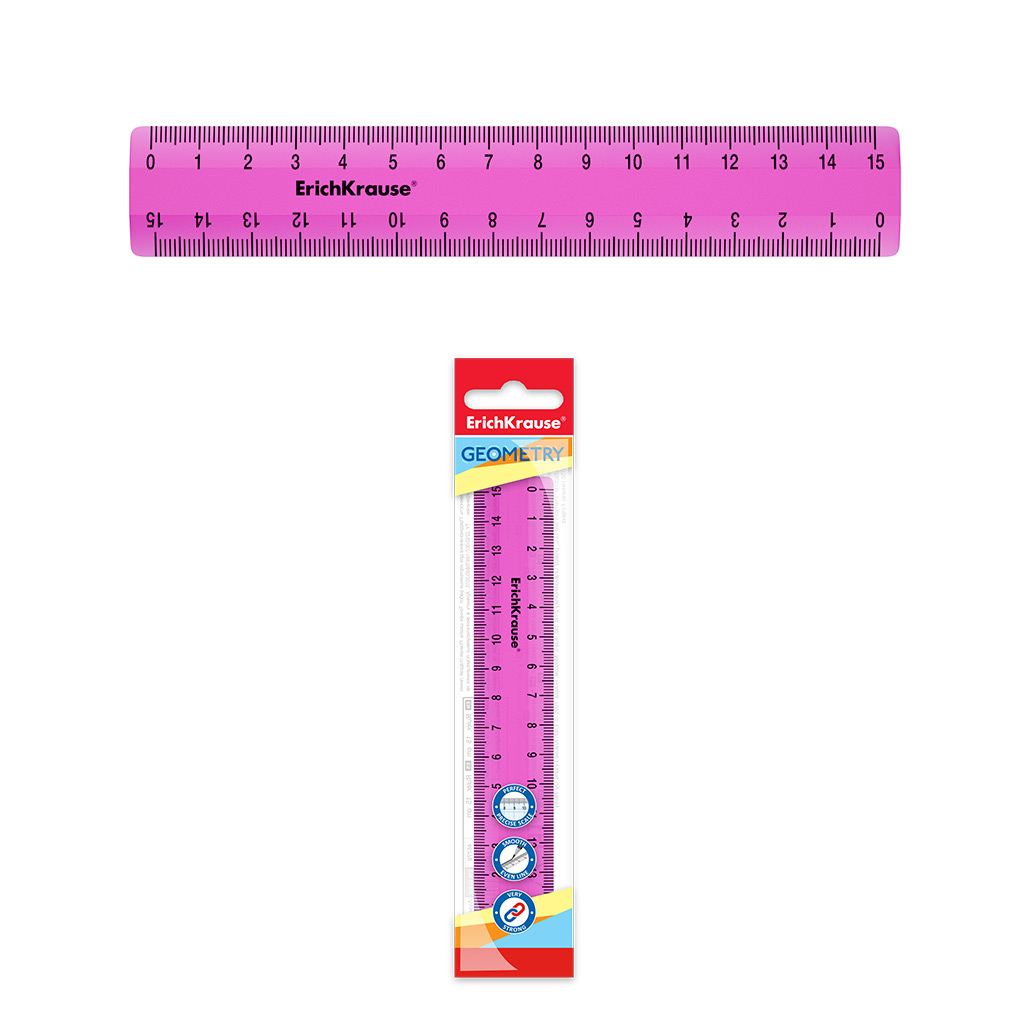 

Линейка пластиковая ErichKrause Neon, 15см, розовый, в флоупаке