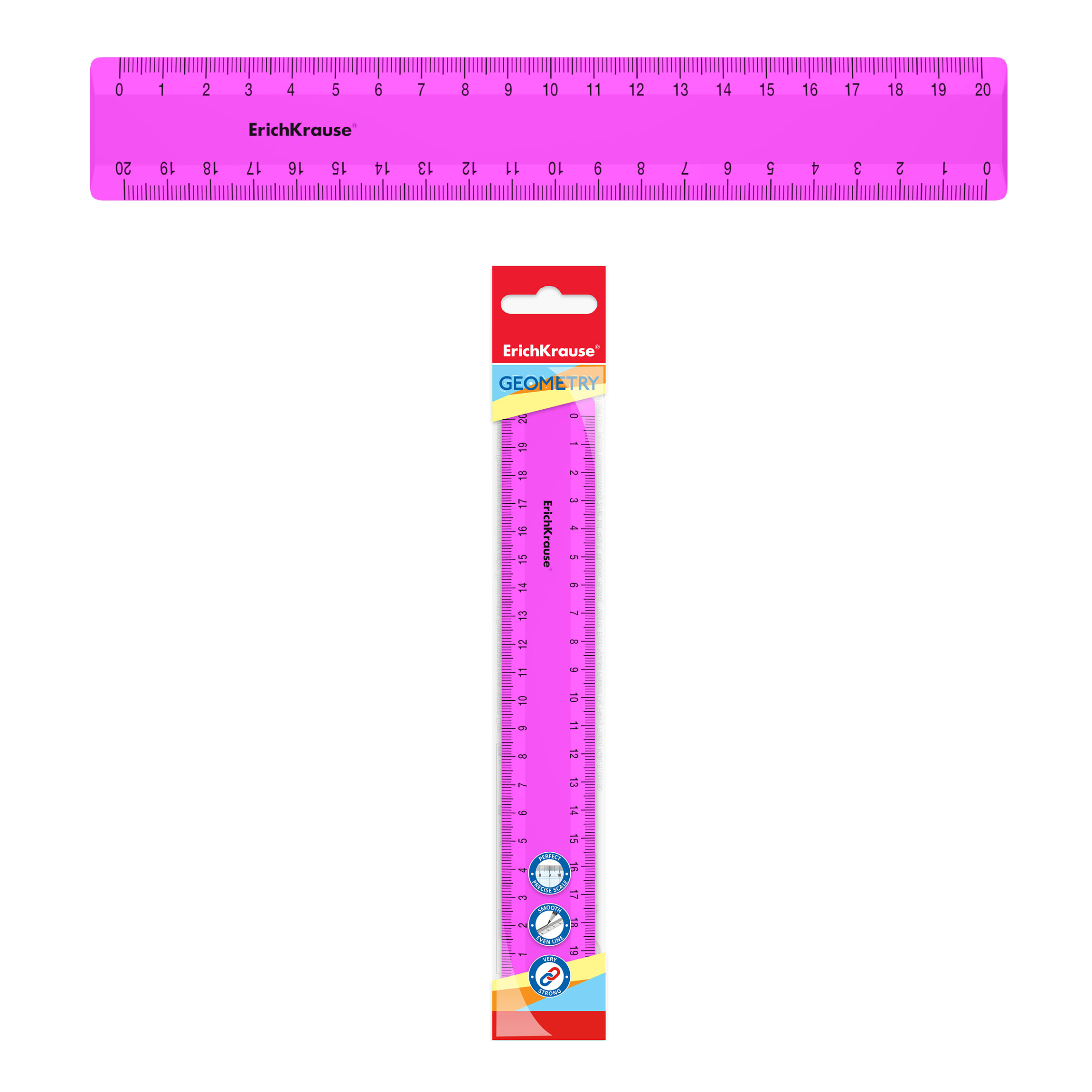 

Линейка пластиковая ErichKrause Neon Solid, 20см, розовый, в флоупаке