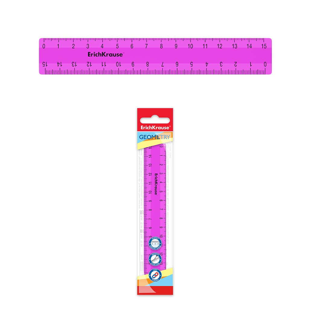 

Линейка пластиковая ErichKrause Neon Solid, 15см, розовый, в флоупаке