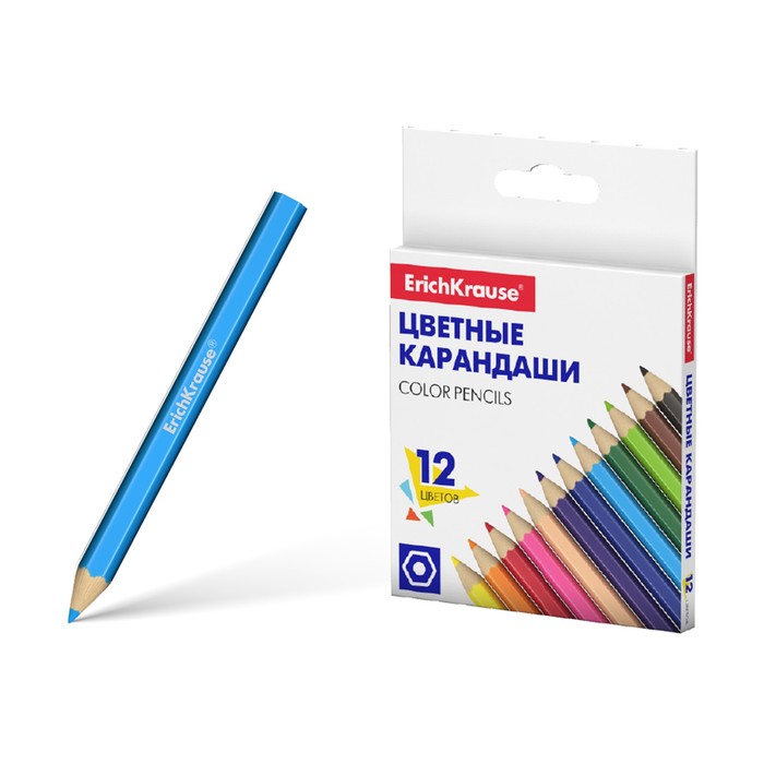 

Цветные карандаши шестигранные ErichKrause Basic, мини 12 цветов, Разноцветные