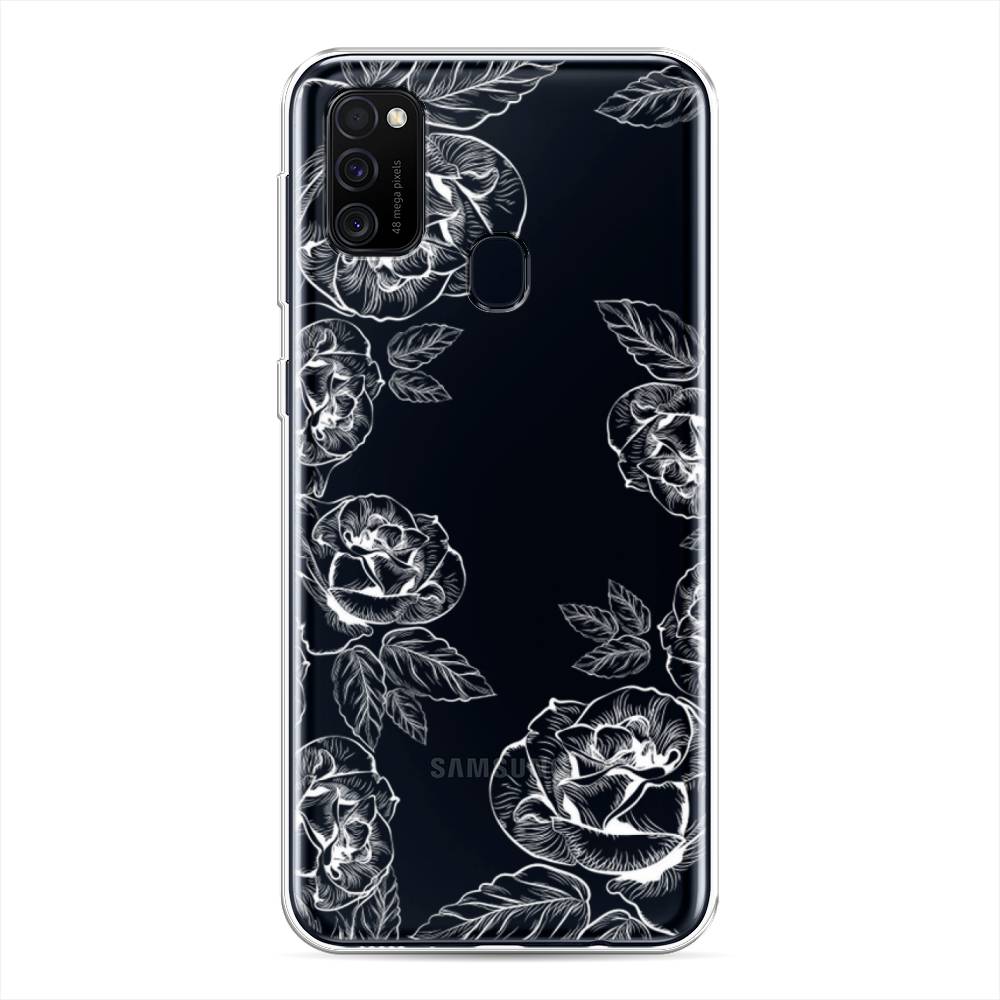 

Чехол на Samsung Galaxy M21/M30s "Розы графика", Черный;серый, 29750-2