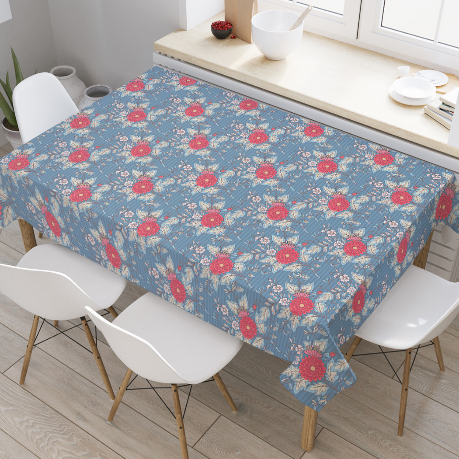 

Скатерть прямоугольная JoyArty "Букет с герберой" из оксфорда, 180x145 см, Синий, Букет с герберой