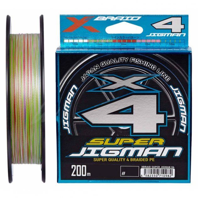

Шнур плетеный YGK X-Braid Super Jigman X4 200m 0.6 (0.128 mm) 12 lb (5.4 kg), Разноцветный, X-Braid Super Jigman X4