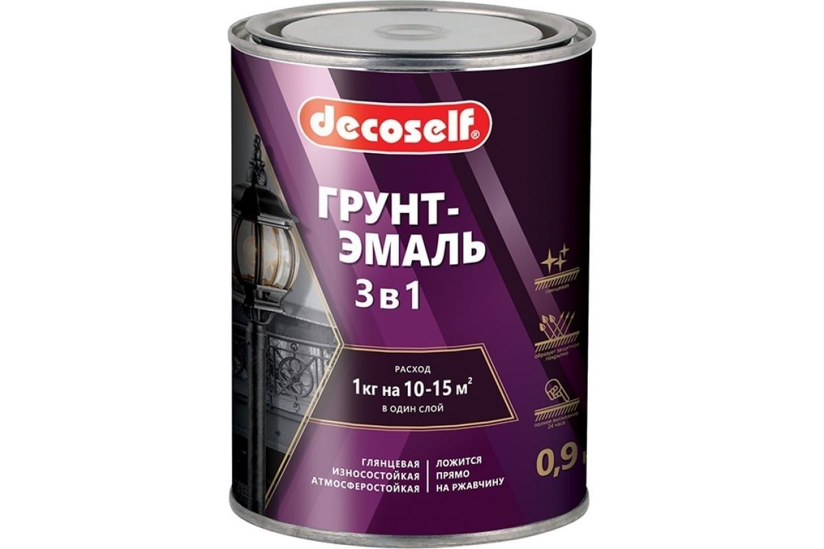 ПУФАС Грунт-эмаль 3 в 1 быстросохнущая белая (глянц.) Decoself (0,9кг) эмаль пф 115 пуфас белая decoself 1 9кг тов 200162