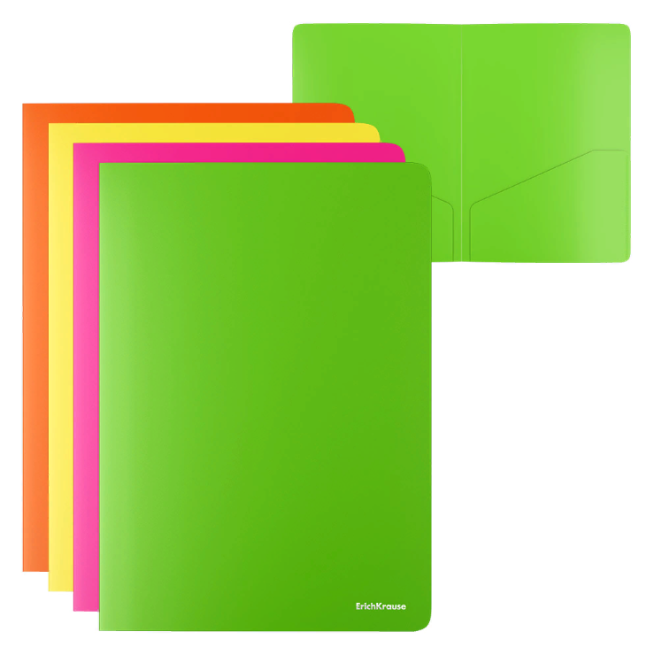 

Папка-уголок с 2 карманами ErichKrause Glossy Neon, A4, полупрозрачная,, Разноцветный