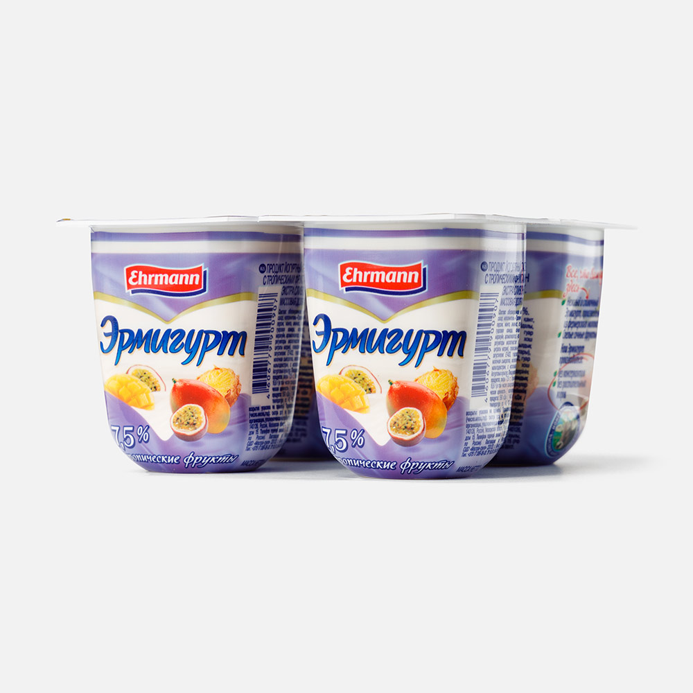 Продукт йогуртный Эрмигурт Экстра пастеризованный, с тропическими фруктами, 7,5%, 4x100 г