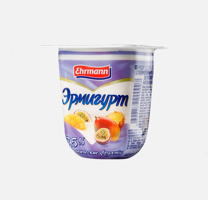 Продукт йогуртный Эрмигурт Экстра пастеризованный, с тропическими фруктами, 7,5%, 100 г