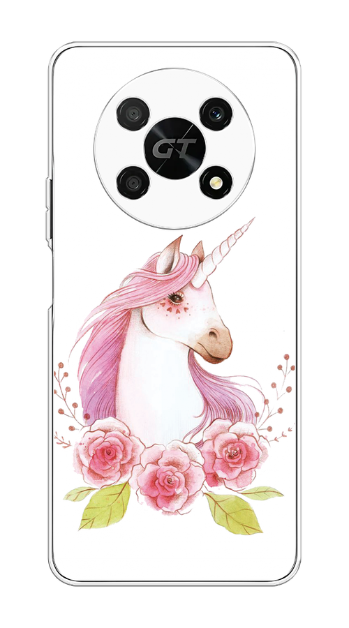 

Чехол на Honor X40 GT "Единорог цветы", Белый;розовый;серый, 6120150-1
