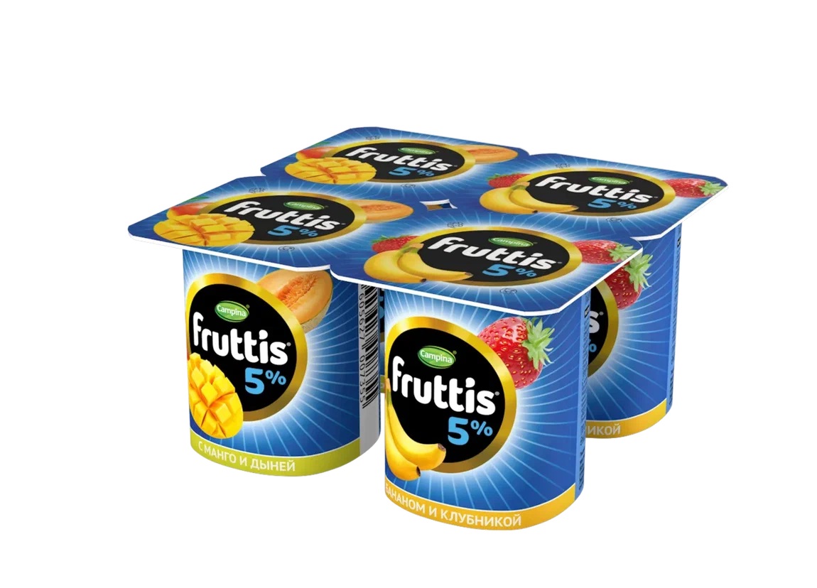 Продукт йогуртный Фруттис Сливочное лакомство дыня манго банан клубника 5% 115 г