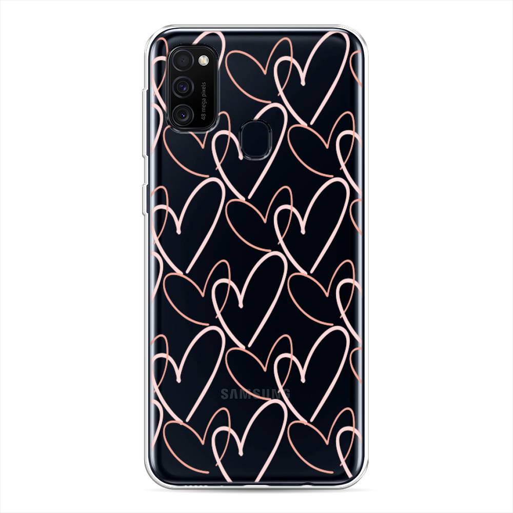 

Чехол на Samsung Galaxy M21/M30s "Узор из сердечек", Розовый;бежевый, 29750-6