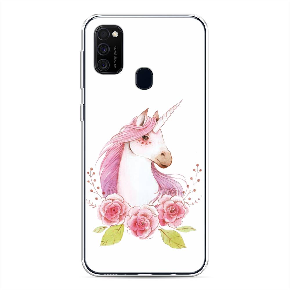 

Чехол для Samsung Galaxy M21/M30s "Единорог цветы", Белый;розовый;серый, 29750-1