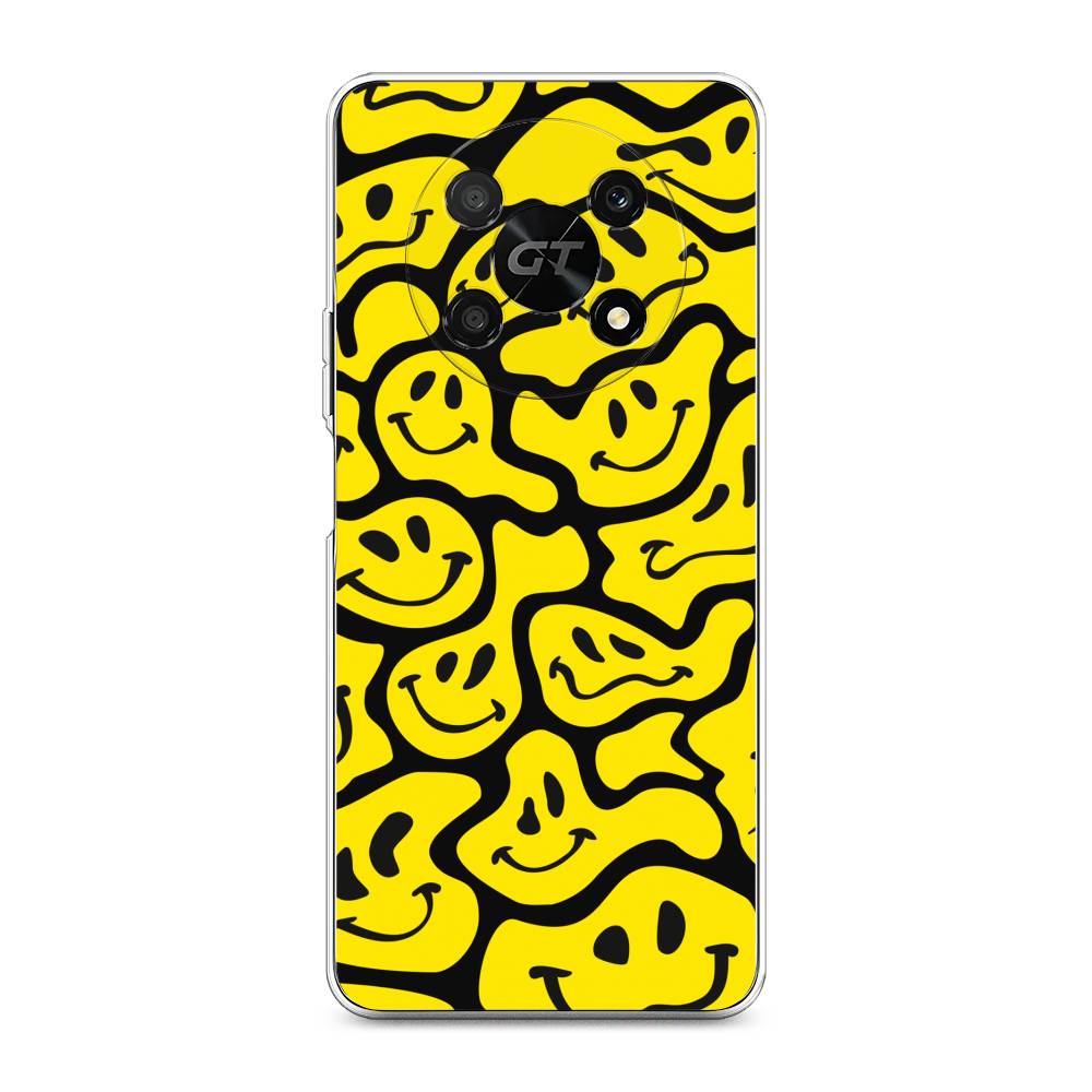 

Чехол на Honor X40 GT "Расплывчатые смайлики желтые", Черный;желтый, 6120150-6