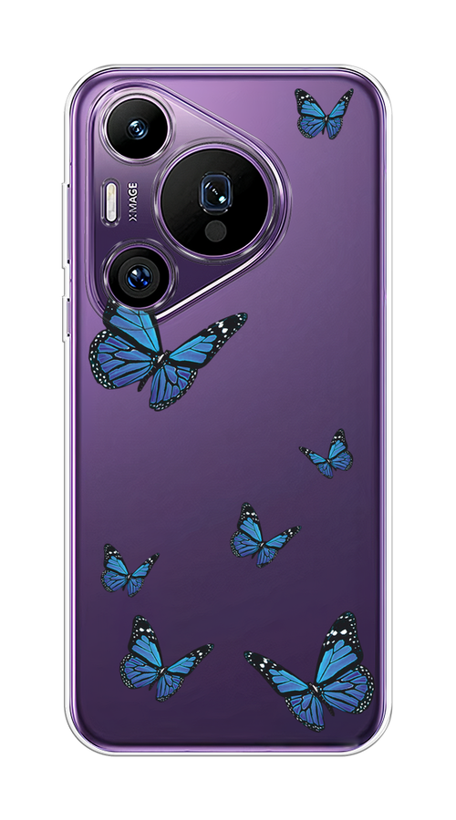 

Чехол на Huawei Pura 70 Pro/70 Pro Plus "Blue butterflies", Синий;черный, 6124150-1