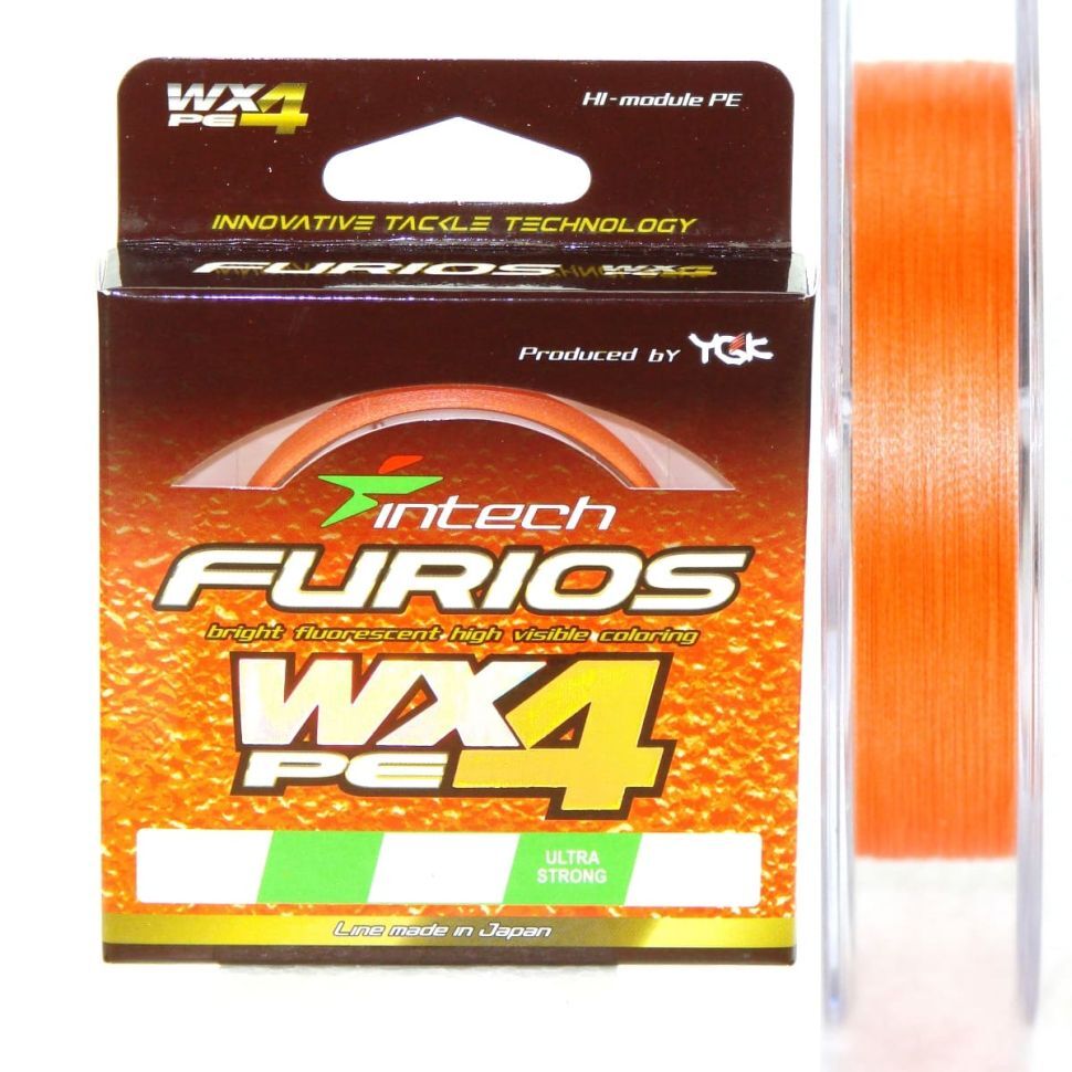 

Шнур плетеный YGK Intech FURIOS PE WX4 150m 0.8 (0.148 mm) 12 lb (5.45 kg), Оранжевый, Intech Furios PE WX4