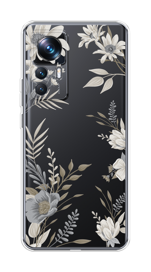 

Чехол на Xiaomi 12T Pro "Цветы сепия", Серый;прозрачный;зеленый;белый, 315750-1