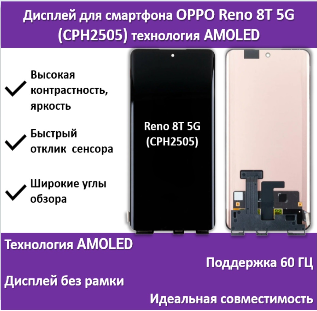 Дисплей для смартфона OPPO Reno 8T 5G (CPH2505), технология AMOLED