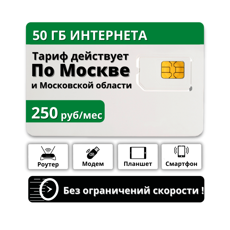 

Сим-карта Безлимит тариф для модема 50 Гб трафика (Москва и МО)