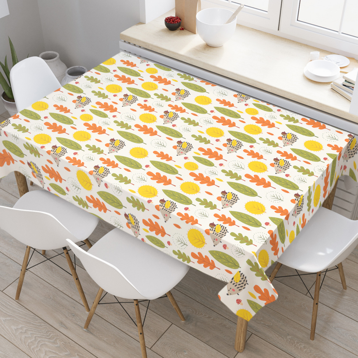 

Скатерть прямоугольная JoyArty "Ежик в осеннем лесу" из оксфорда, 180x145 см, Желтый, Ежик в осеннем лесу