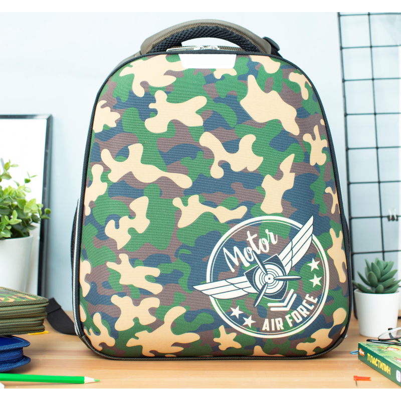 

Ранец №1School Basic Military, 2 отд., эргоном. спинка, Зеленый