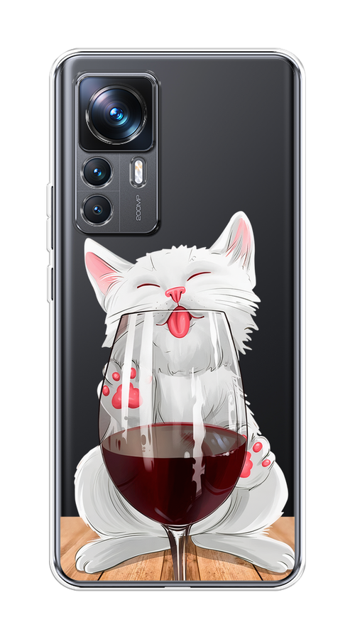 

Чехол на Xiaomi 12T Pro "Кот с бокалом", Прозрачный;белый;красный, 315750-1