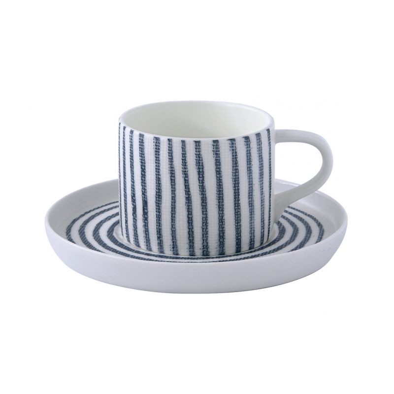 фото Чашка с блюдцем бриз (белая с синими полосками) чайная без инд. упаковки мята