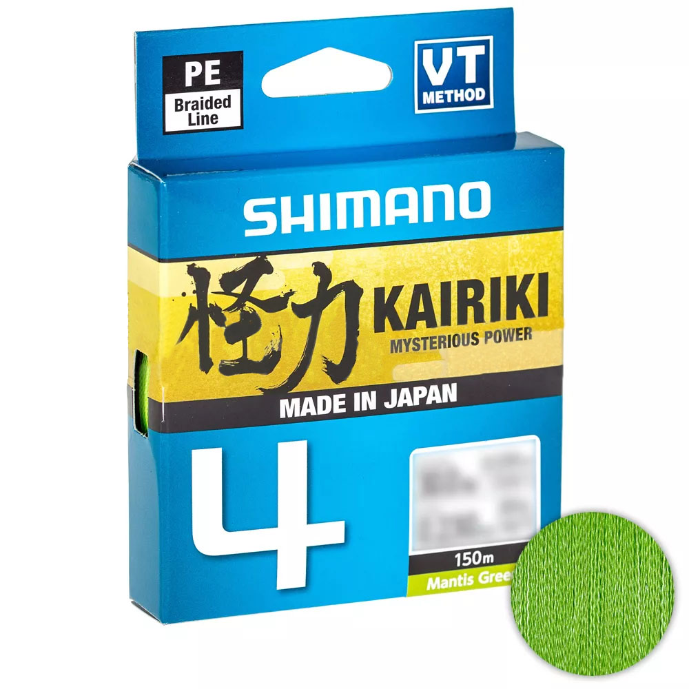 

Шнур плетеный Shimano Kairiki Х4 PE 150m #2.5 (0.215mm 16.7kg) Mantis Green, Зеленый, Kairiki PE x4