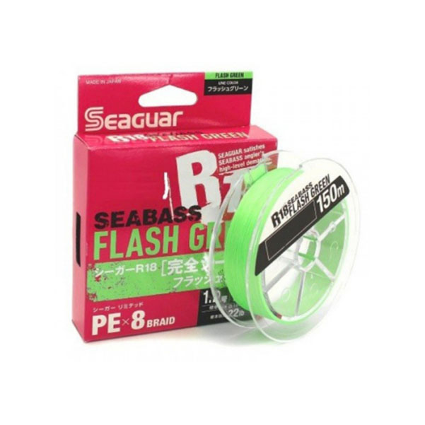 Шнур плетеный Seaguar R18 Seabass Flash Green PEx8 150м #1.5/27 lb