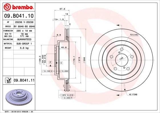 

Тормозной диск brembo 09.B041.10