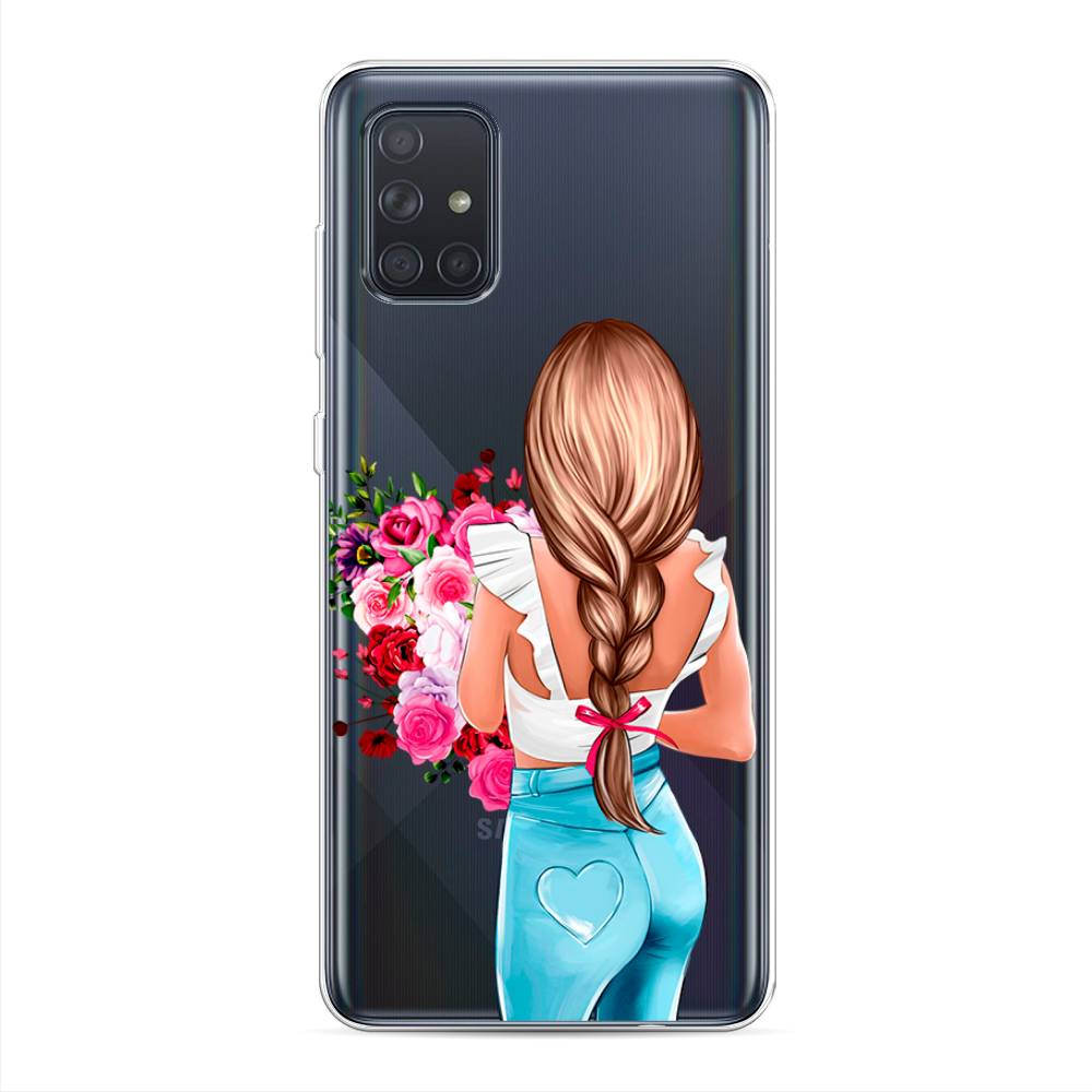 

Чехол на Samsung Galaxy A71 4G "Девушка с цветами", Коричневый;розовый;голубой, 29050-6
