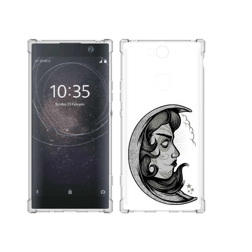 

Чехол MyPads Tocco для Sony Xperia XA2 Plus черно белая луна с лицом, Прозрачный, Tocco