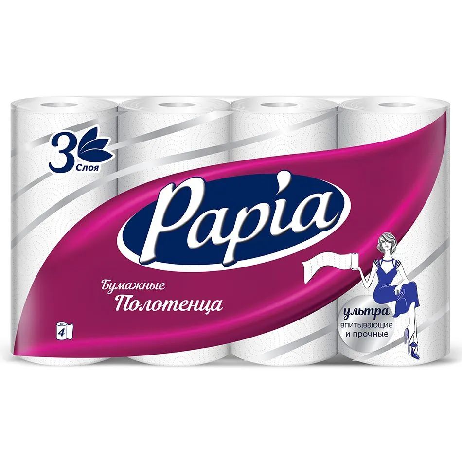 

PAPIA бумажные полотенца, трехслойные, цвет: белый, 4 рулона