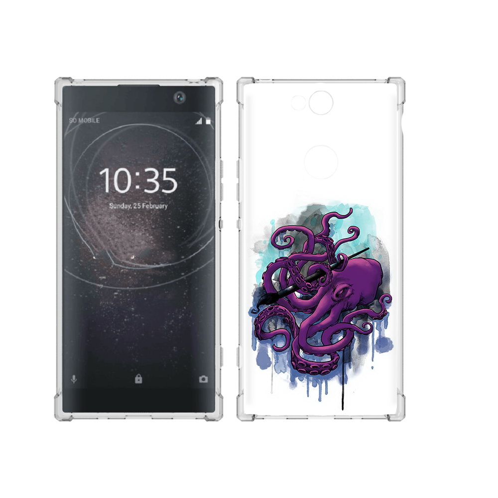 

Чехол MyPads Tocco для Sony Xperia XA2 Plus фиолетовый осьминог, Прозрачный, Tocco