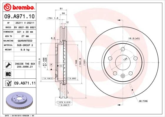 

Диск Тормозной Передний 321Mm Вентилируемый Окрашенный Brembo 09.A971.11