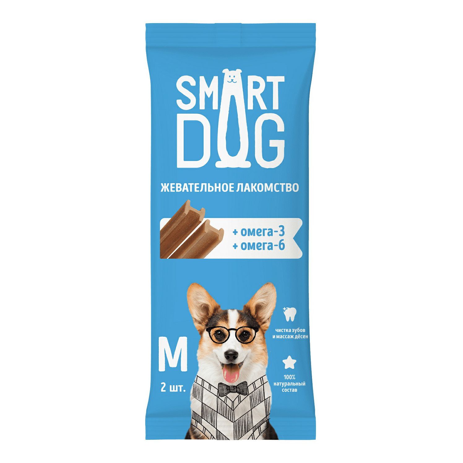 

Лакомство Smart Dog с омега 3 и 6 для собак крупных пород 36 г