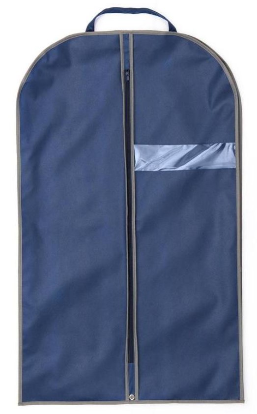 фото Чехол для одежды из спанбонда с окошком, синий, кант серый комус