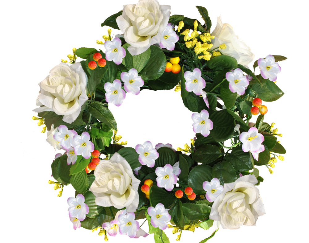 

Искусственная Композиция цветочная Венок из белых роз, Белый;зеленый