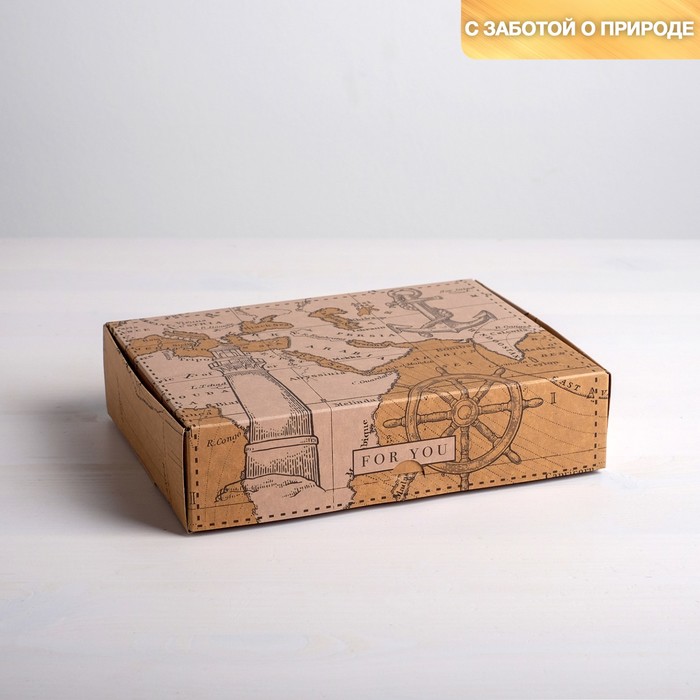 

Коробка складная крафтовая «Карта», 21 × 15 × 5 см, Коллекция упаковки "Морская"