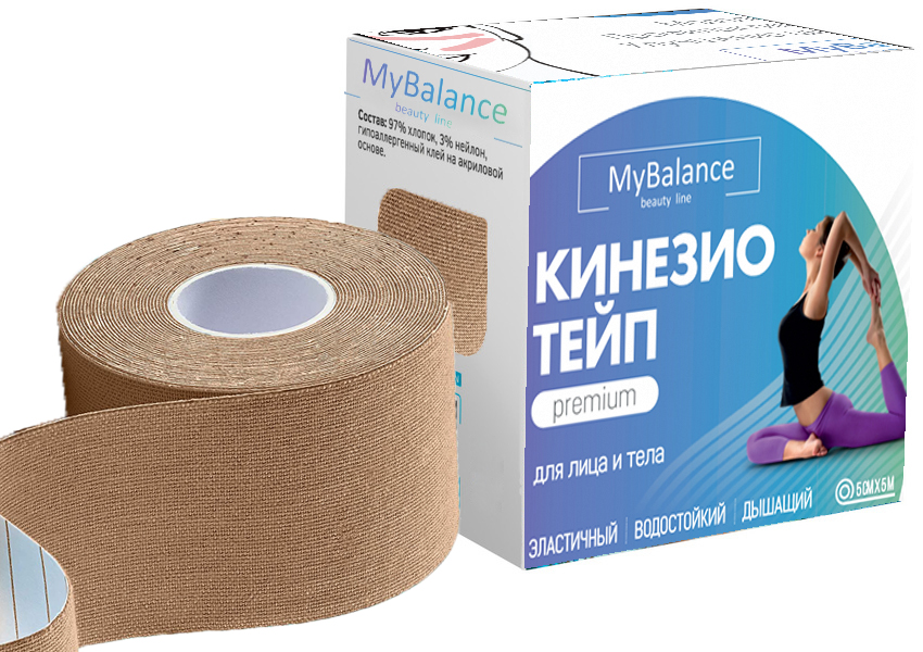 

Кинезиотейп для лица MyBalance бежевый 5м*5см, tape01