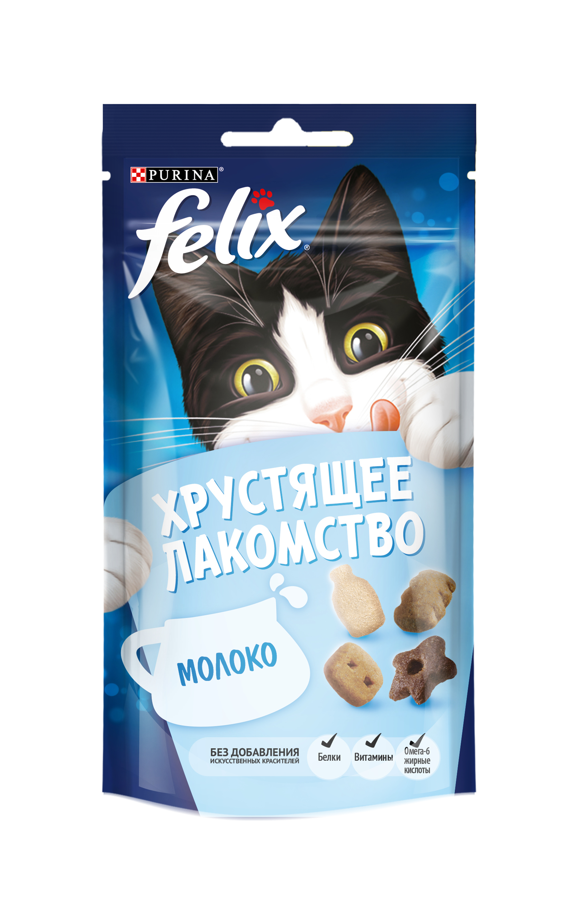 Лакомство для кошек Felix Хрустящее Лакомство, с молоком, 60 г