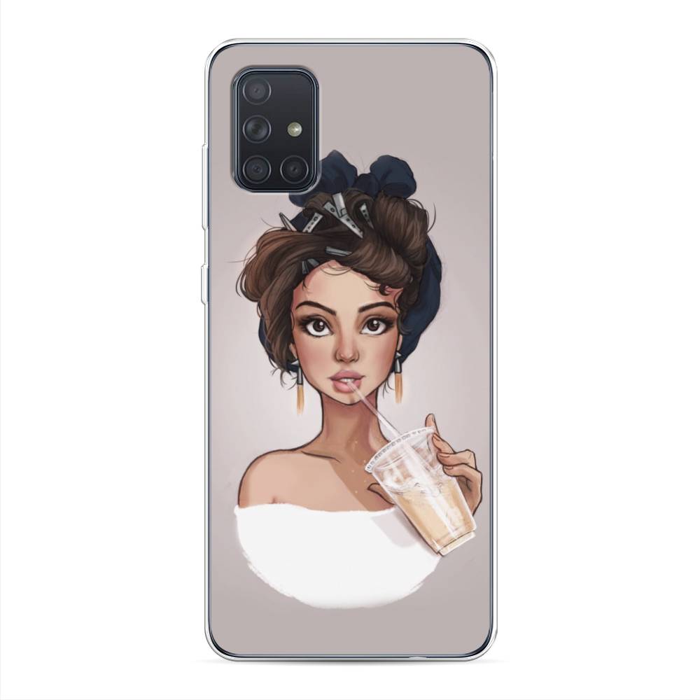 

Чехол на Samsung Galaxy A71 4G "Девушка с фраппе", Серый, 29050-6