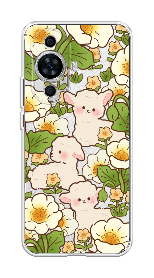 

Чехол на Huawei Nova 11 "Овечки в цветах", Зеленый;бежевый, 6121250-1