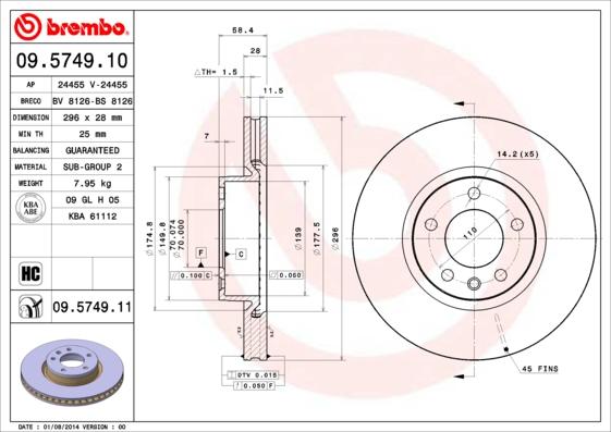 

Тормозной диск brembo 09.5749.11