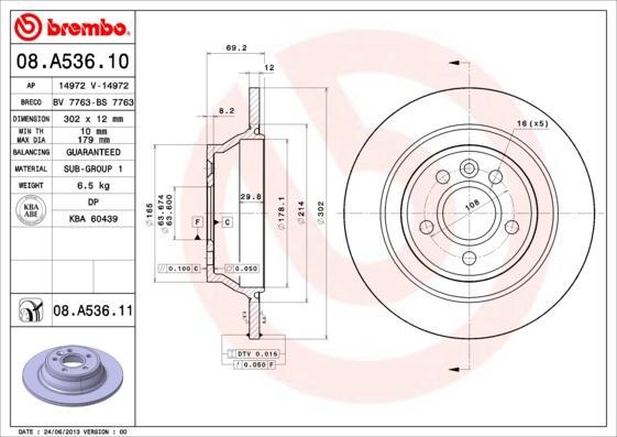 

Тормозной диск brembo 08.A536.11